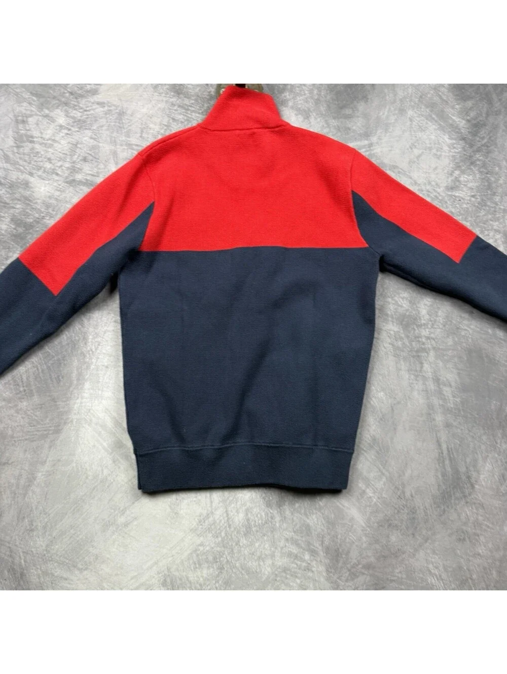 J Crew Ski Sweater Mens S Navy Red Cotton Milano-Stitch Half Zip Retro